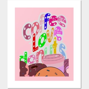 Coffee love donuts, colorful letters with white dots on a transparent background for coffee and sweets lovers Posters and Art